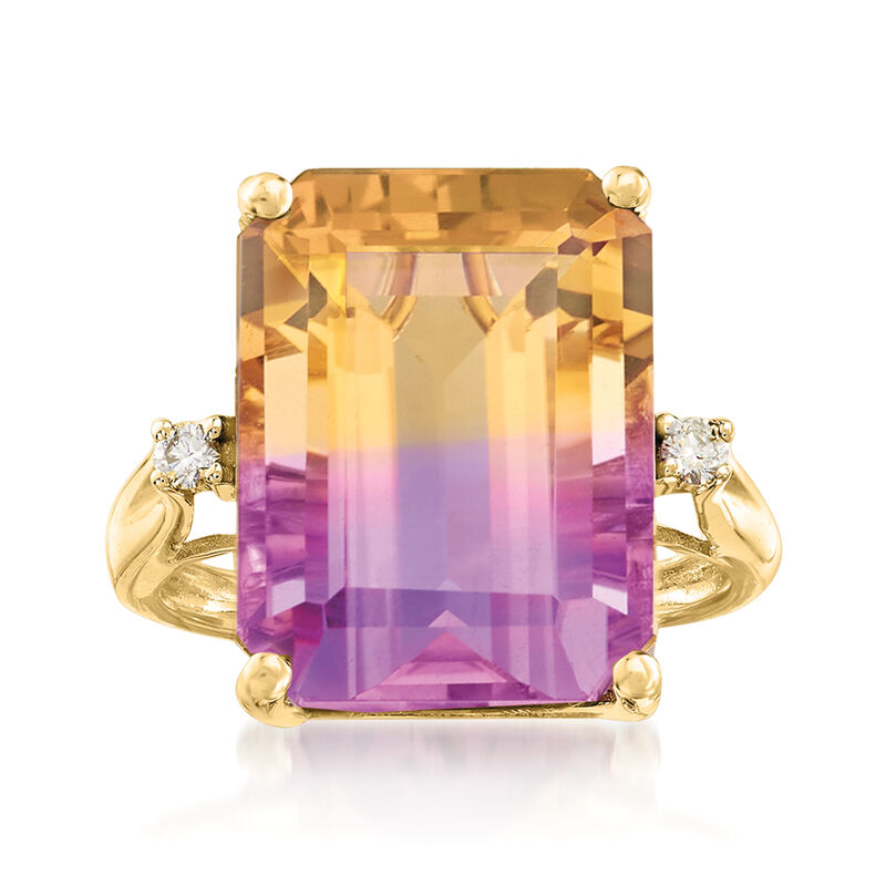 11.00 Carat Ametrine Ring with Diamond Accents in 14kt Yellow Gold image number 0