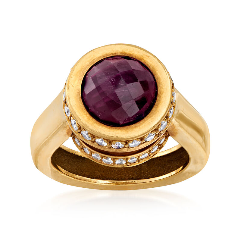 C. 1990 Vintage 5.00 Carat Amethyst and .75 ct. t.w. Diamond Ring in 18kt Yellow Gold image number 0