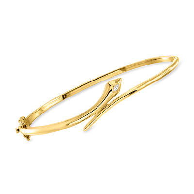 18kt Gold Vermeil Snake Bypass Bangle Bracelet with Single Lab-Grown Diamond