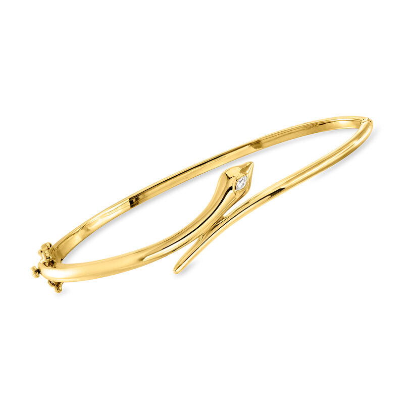 18kt Gold Vermeil Snake Bypass Bangle Bracelet with Single Lab-Grown Diamond. 7&quot; image number 0