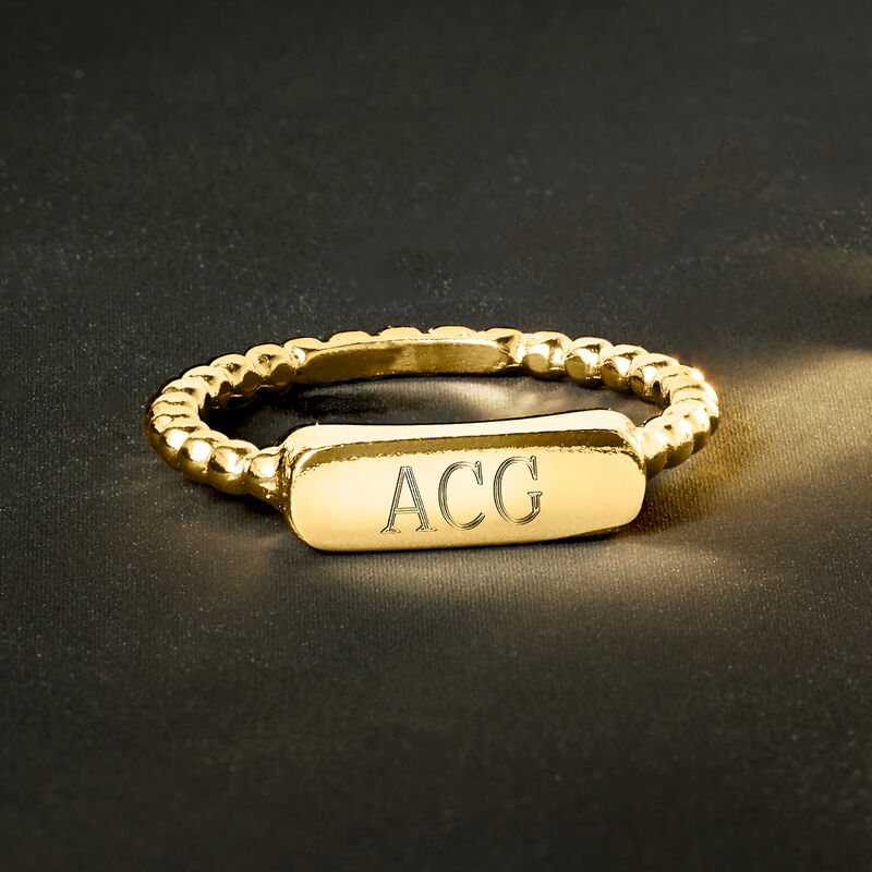 18kt Gold Vermeil Personalized Beaded Bar Ring image number 3