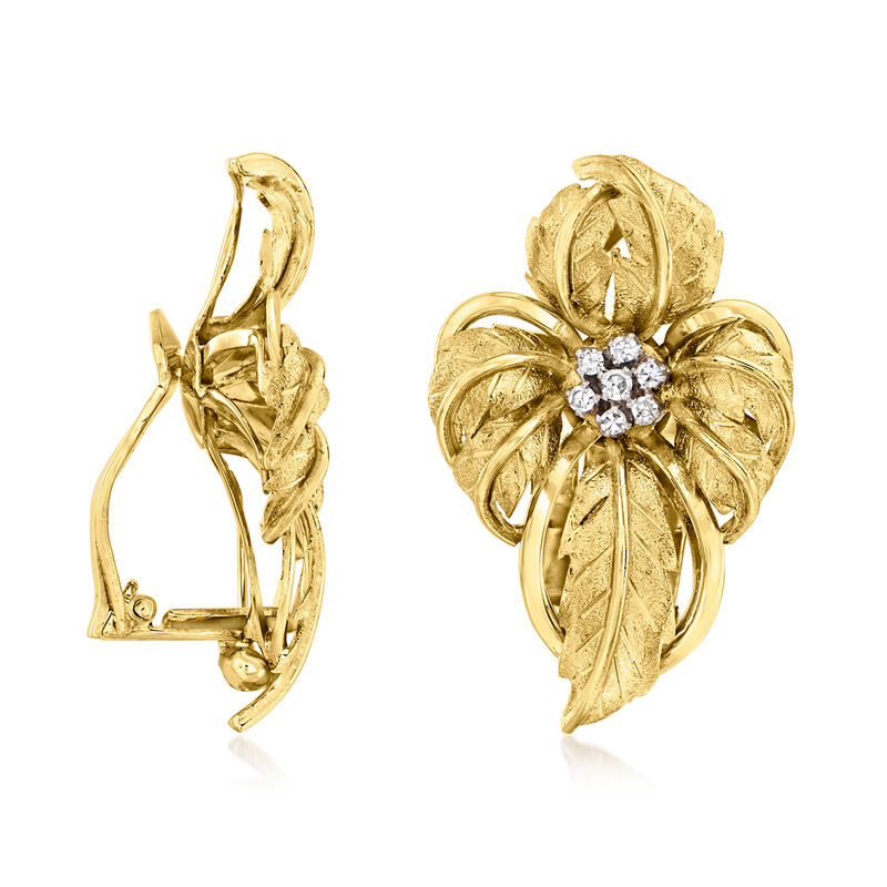 C. 1960 Vintage .30 ct. t.w. Diamond Floral Clip-On Earrings in 18kt Yellow Gold image number 2