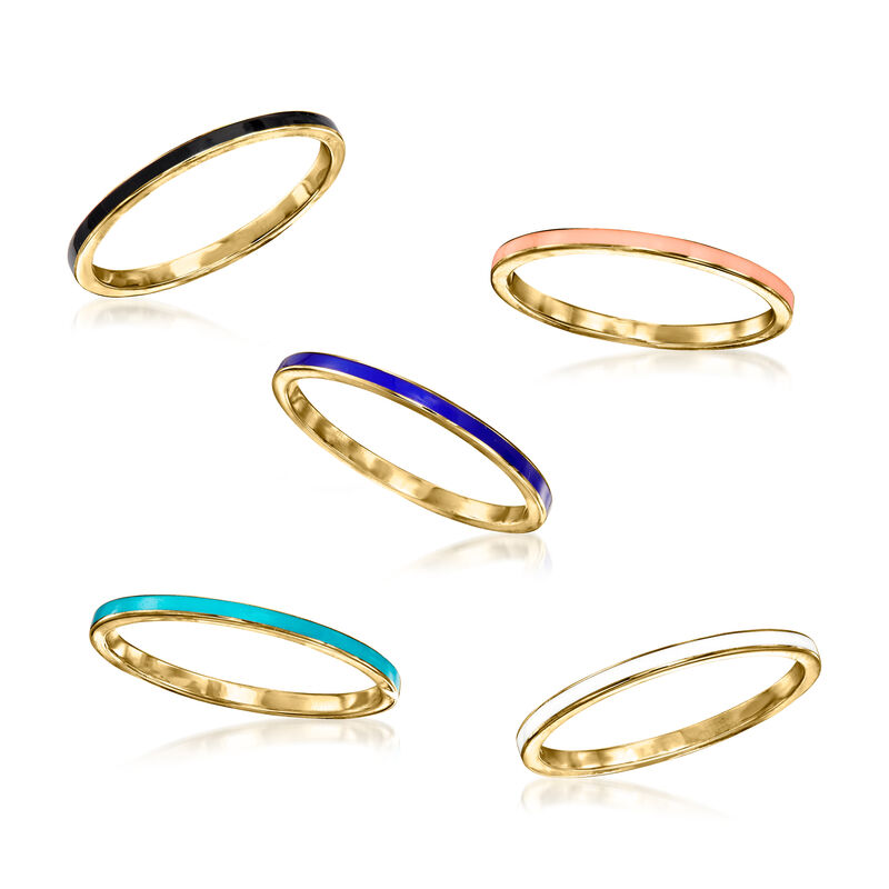 Multicolored Enamel Jewelry Set: Five Rings in 18kt Gold Over Sterling image number 3