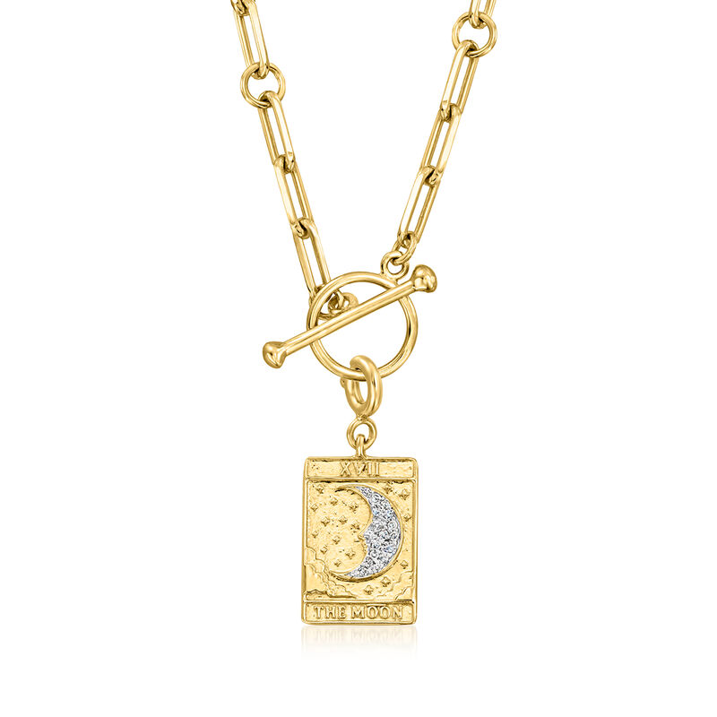 18kt Gold Over Sterling "The Moon" Tarot Card Charm with .10 ct. t.w. Diamonds  image number 3