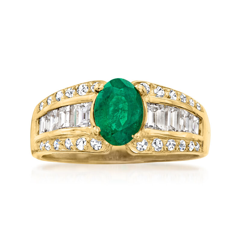 C. 1980 Vintage .60 Carat Emerald Ring with .76 ct. t.w. Diamonds in 18kt Yellow Gold image number 0