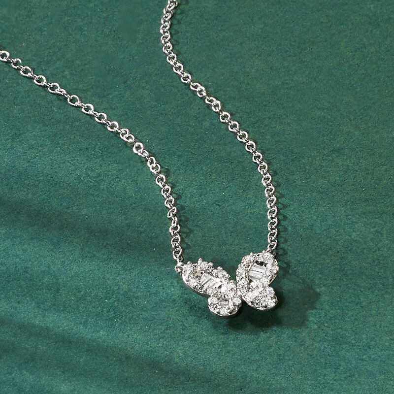 .15 ct. t.w. Diamond Butterfly Necklace in Sterling Silver. 16&quot; image number 1