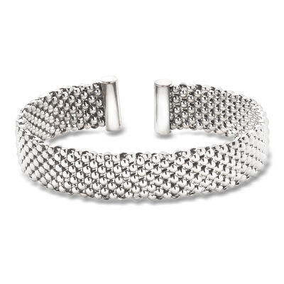 Italian Rhodium-Plated Beaded Cuff Bracelet