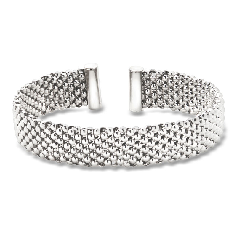 Italian Rhodium-Plated Beaded Cuff Bracelet image number 0