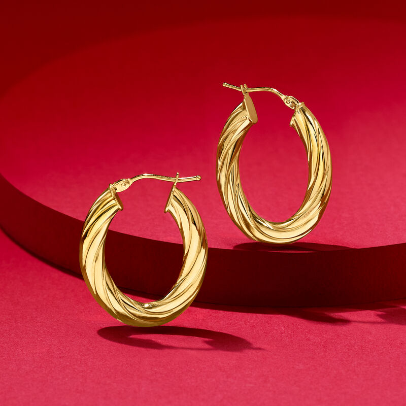 Italian 14kt Yellow Gold Oval Hoop Earrings. 1&quot; image number 2