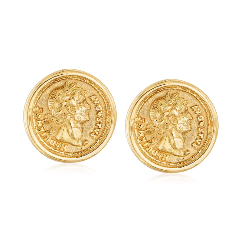 Italian Replica Coin Stud Earrings in 18kt Yellow Gold image number 0