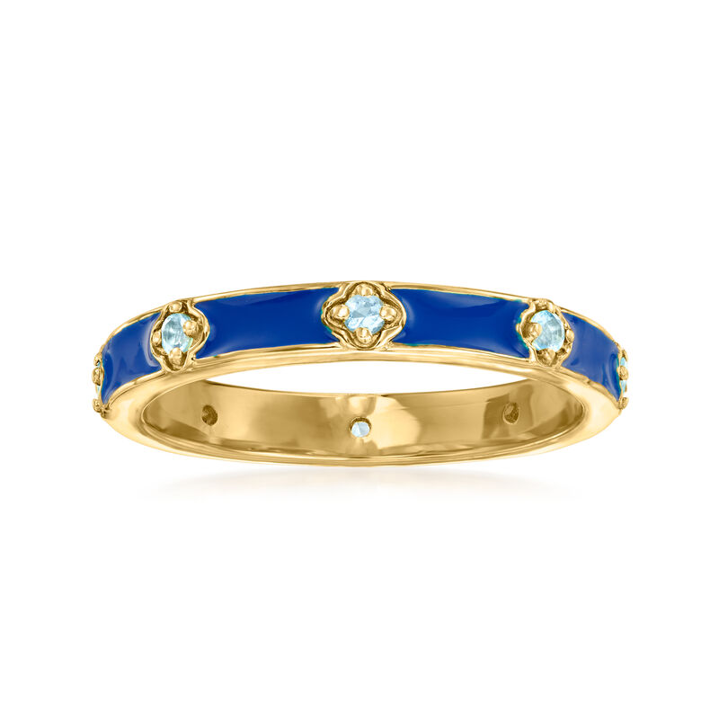 .20 ct. t.w. Swiss Blue Topaz and Blue Enamel Ring in 18kt Gold Over Sterling image number 0