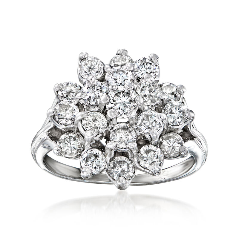 C. 1980 Vintage 2.00 ct. t.w. Diamond Cluster Ring in 14kt White Gold image number 0