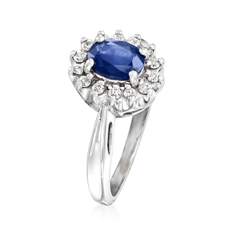 C. 1990 Vintage 1.00 Carat Sapphire and .25 ct. t.w. Diamond Ring in 14kt White Gold. Size 5.75 image number 2