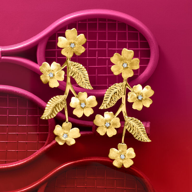 .10 ct. t.w. Diamond Flower Vine Drop Earrings in 18kt Gold Over Sterling image number 2