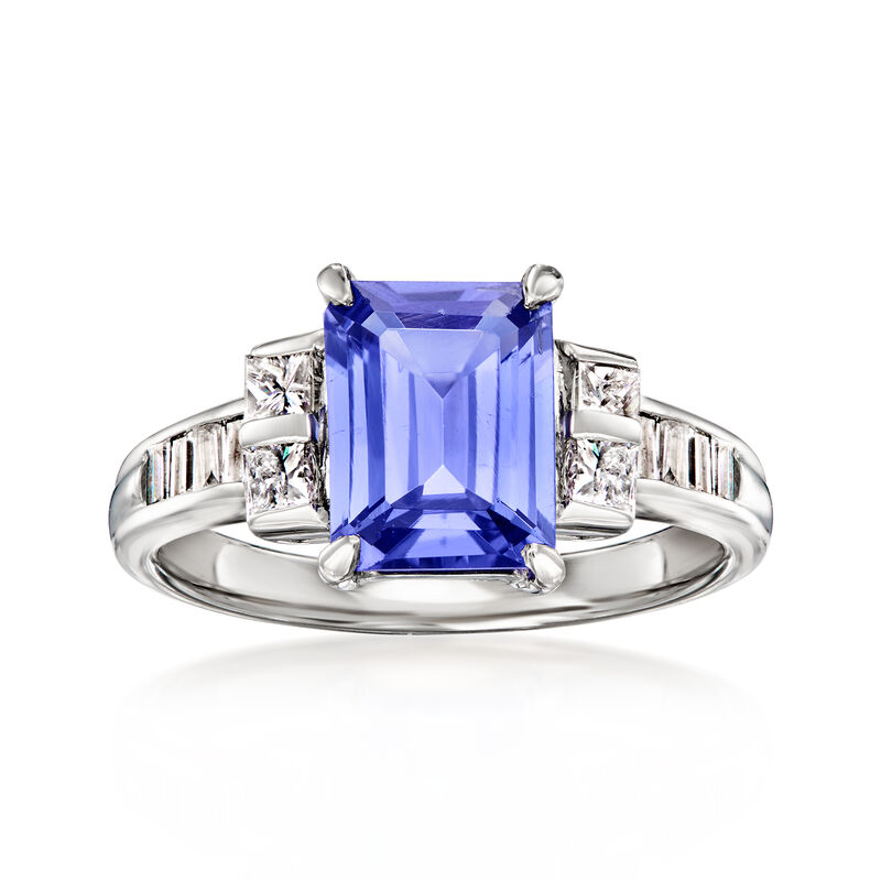 C. 2000 Vintage 2.24 Carat Tanzanite and .53 ct. t.w. Diamond Ring in Platinum. Size 6.5 image number 0