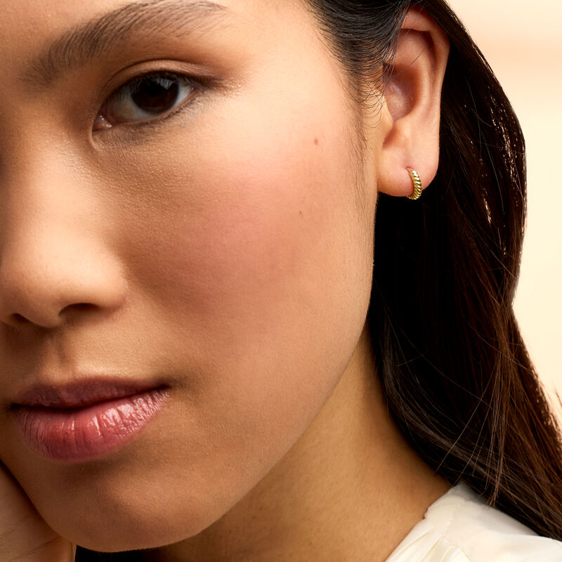 14kt Yellow Gold Shrimp Huggie Hoop Earrings. 3/8" image number 3