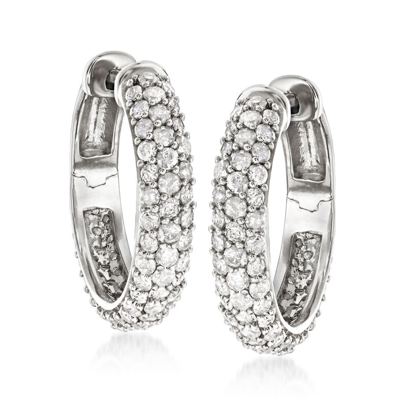 3.00 ct. t.w. Diamond Hoop Earrings in Sterling Silver. 7/8&quot; image number 2