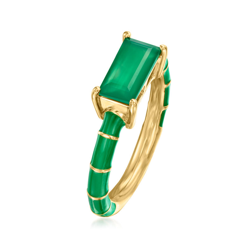 Green Chalcedony and Green Enamel Ring in 18kt Gold Over Sterling image number 2