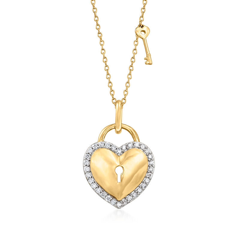 .33 ct. t.w. Diamond Heart Lock and Key Pendant Necklace in 14kt Yellow Gold image number 0