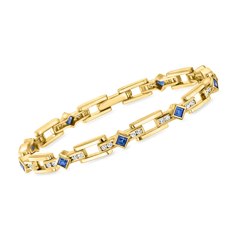 C. 1990 Vintage 1.55 ct. t.w. Sapphire and .90 ct. t.w. Diamond Geometric-Link Bracelet in 18kt Yellow Gold. 7.25&quot; image number 0