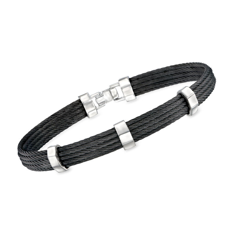 ALOR Men's Black and White Stainless Steel Station Bracelet. 8.5&quot; image number 0