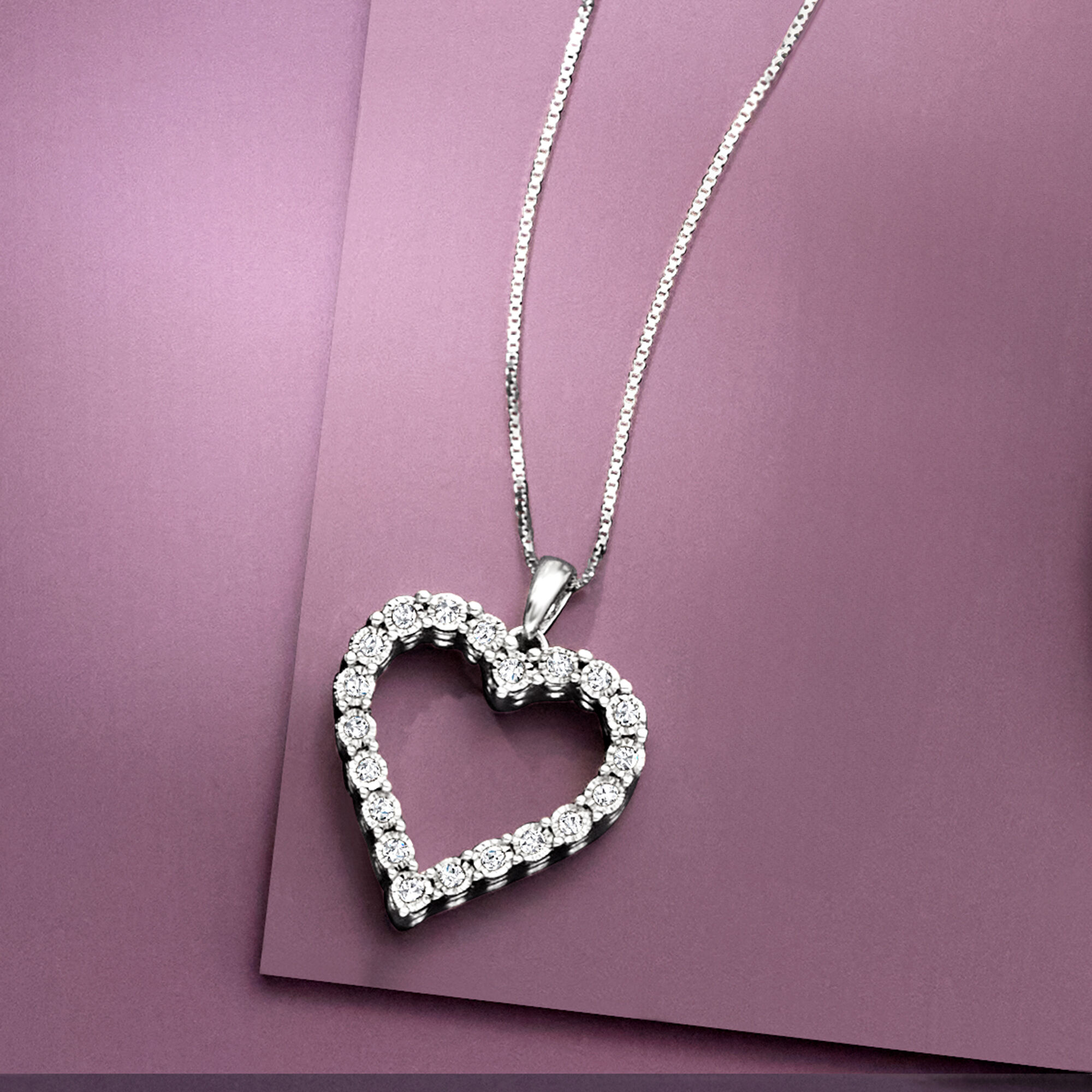 Sterling silver diamond heart necklace sales