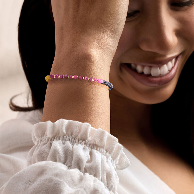 18.00 ct. t.w. Multicolored Sapphire and 4.40 ct. t.w. Ruby Bead Bracelet in 10kt Yellow Gold image number 1