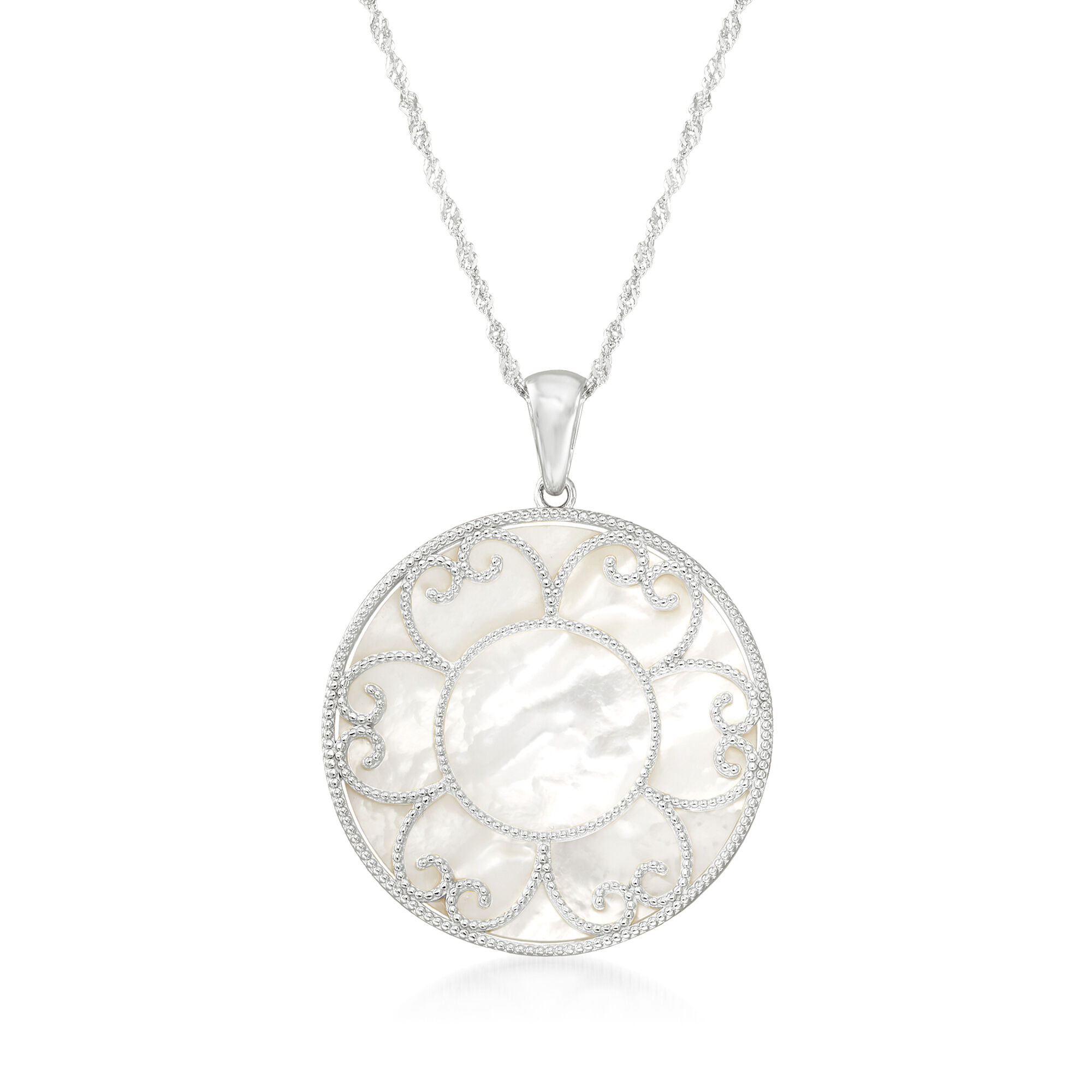 Mother-Of-Pearl Floral Pendant Necklace in Sterling Silver