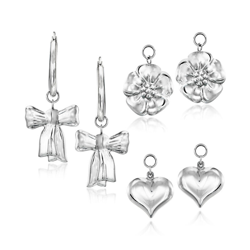 Sterling Silver Jewelry Set: Hoop Earrings with Three Pairs of Charms  image number 0