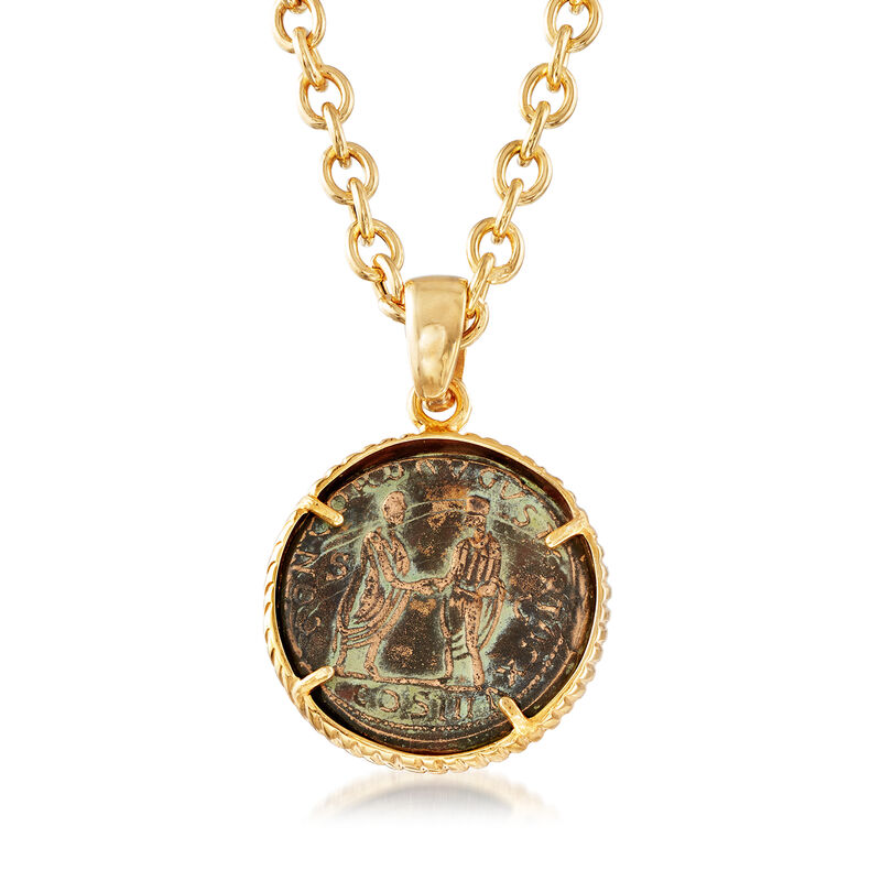 Italian Bronze Coin Pendant Necklace in 18kt Gold Over Sterling Silver image number 2