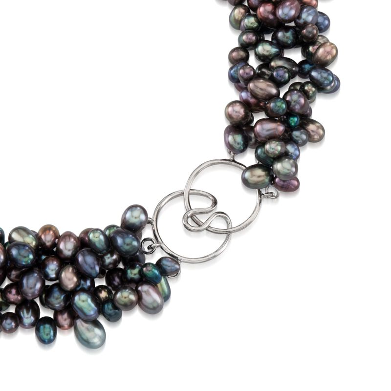 5-6mm Black Cultured Pearl Torsade Necklace with Sterling Silver image number 2