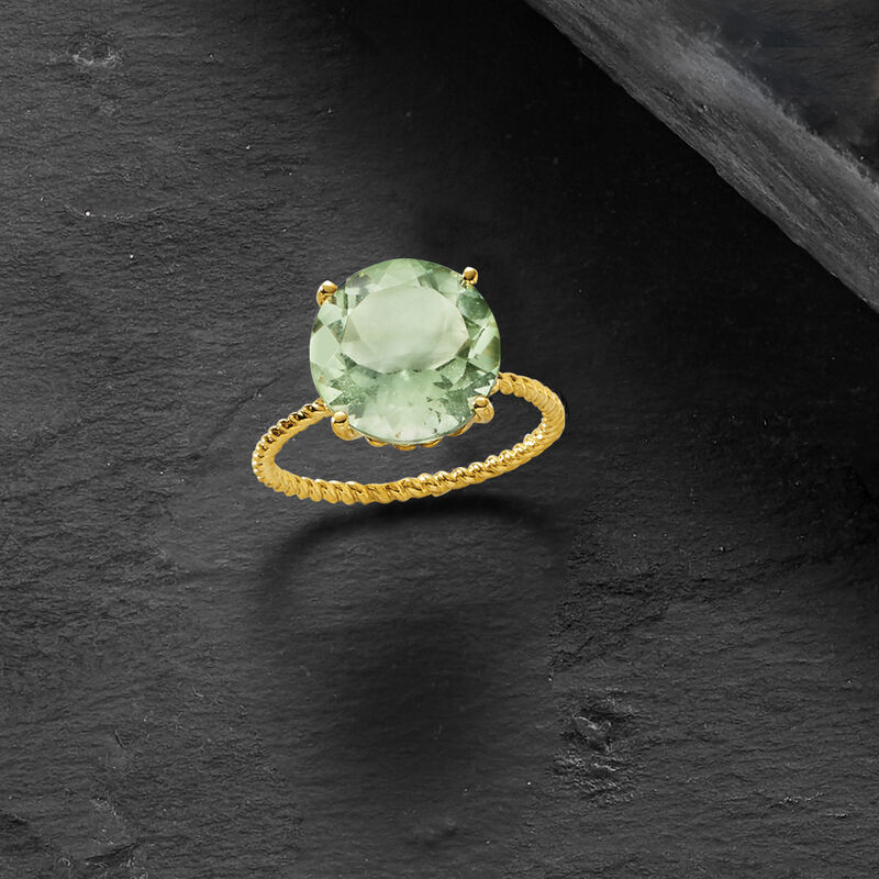 4.50 Carat Prasiolite Twisted Ring in 14kt Yellow Gold image number 3