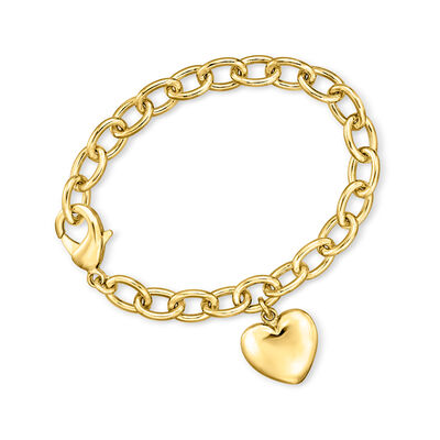 Italian 14kt Yellow Gold-Plated Heart Cable-Chain Bracelet