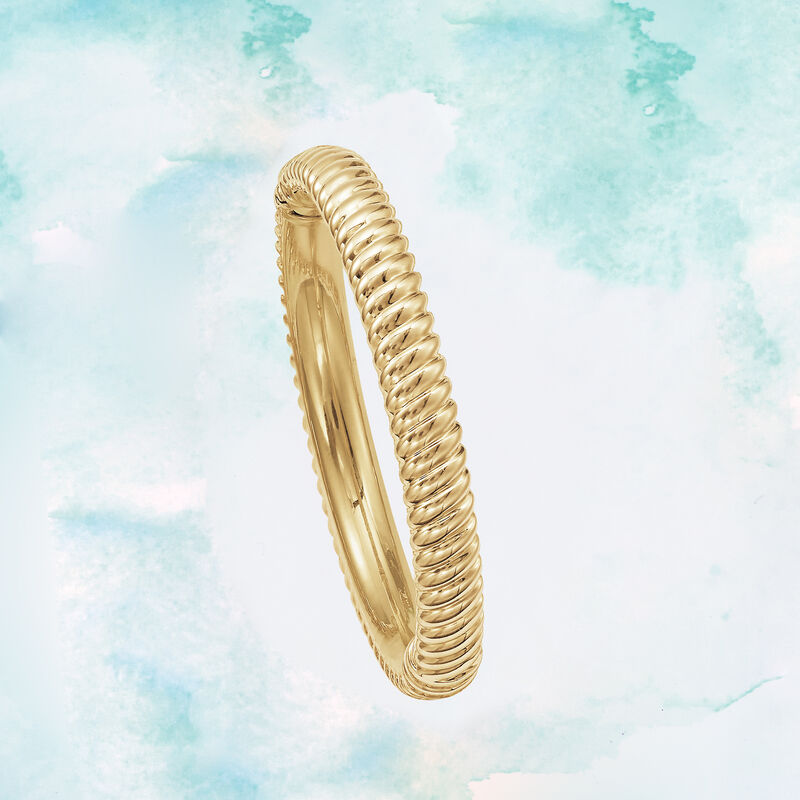 Italian Andiamo 14kt Yellow Gold Over Resin Ribbed Bangle Bracelet. 8&quot; image number 3