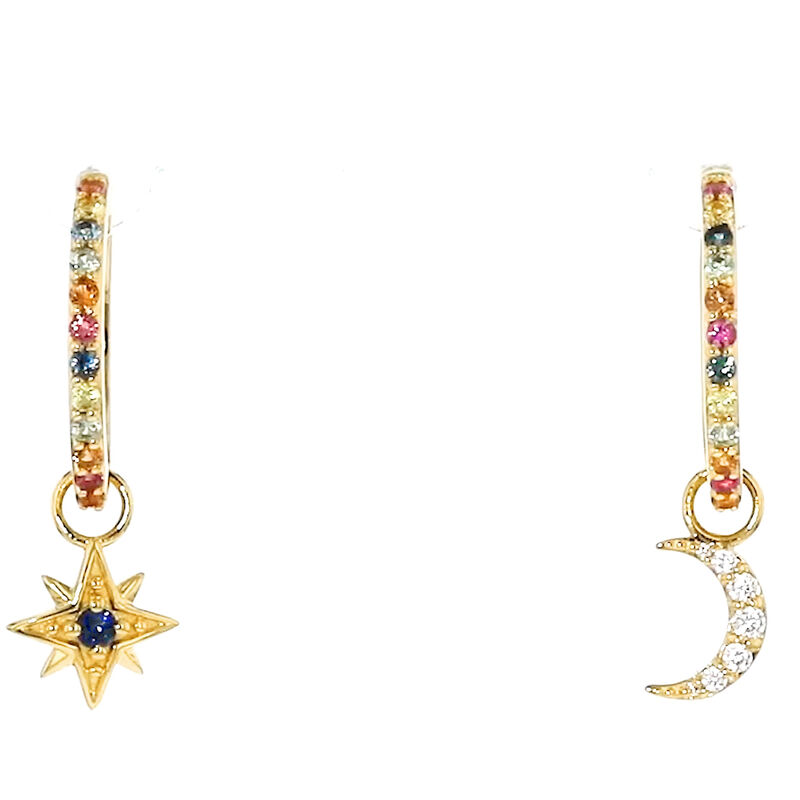 .50 ct. t.w. Multicolored Sapphire and .30 ct. t.w. White Zircon Celestial Hoop Drop Earrings in 18kt Gold Over Sterling image number 7
