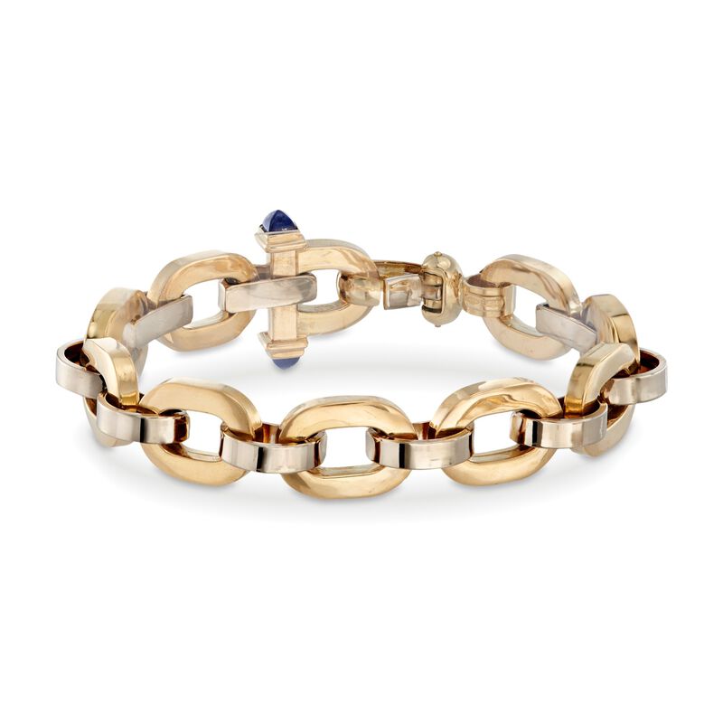 18kt Yellow Gold Structured Link Bracelet with Lapis Accents image number 2