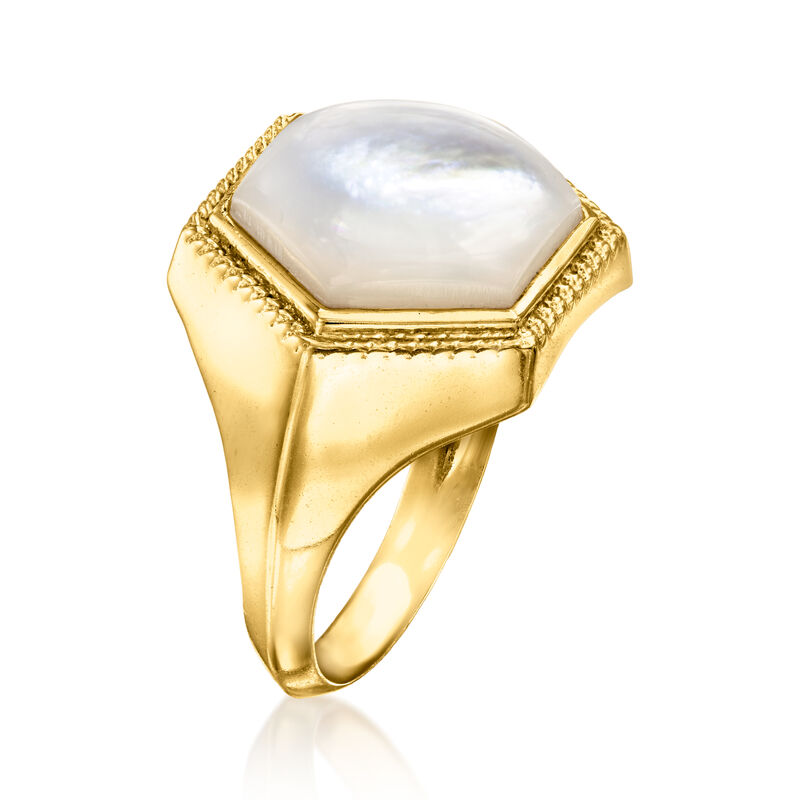 Hexagonal Mother-of-Pearl Ring in 18kt Gold Over Sterling image number 2