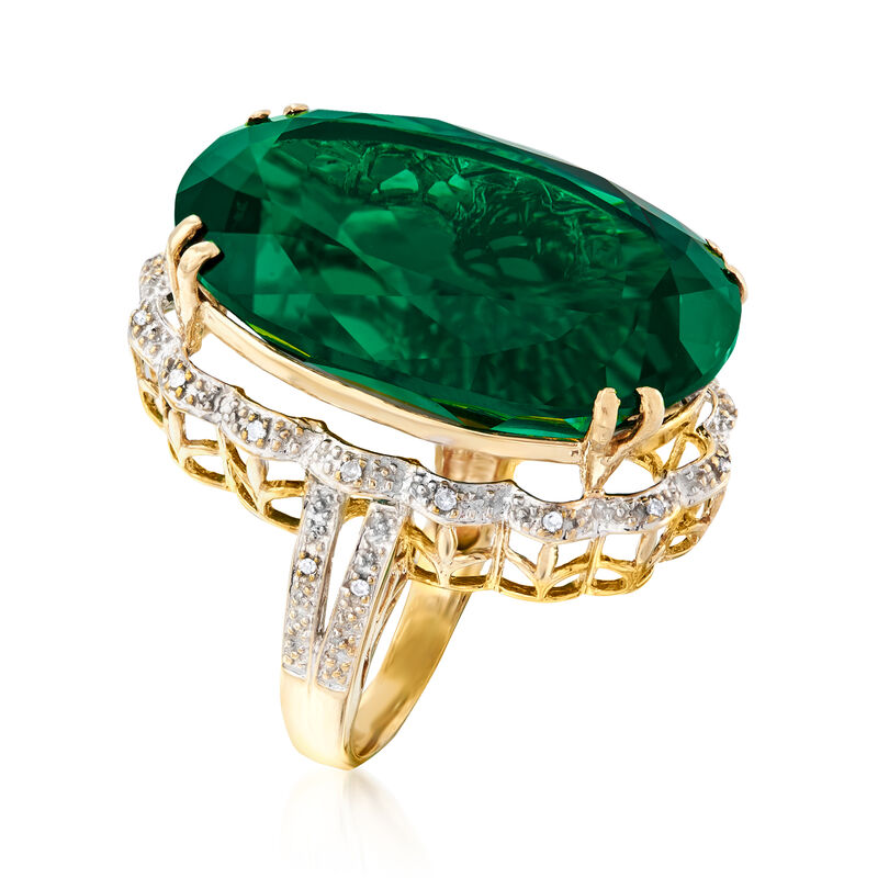 C. 1960 Vintage 54.00 Carat Chatham Synthetic Emerald and .10 ct. t.w. Diamond Ring in 18kt Yellow Gold image number 2
