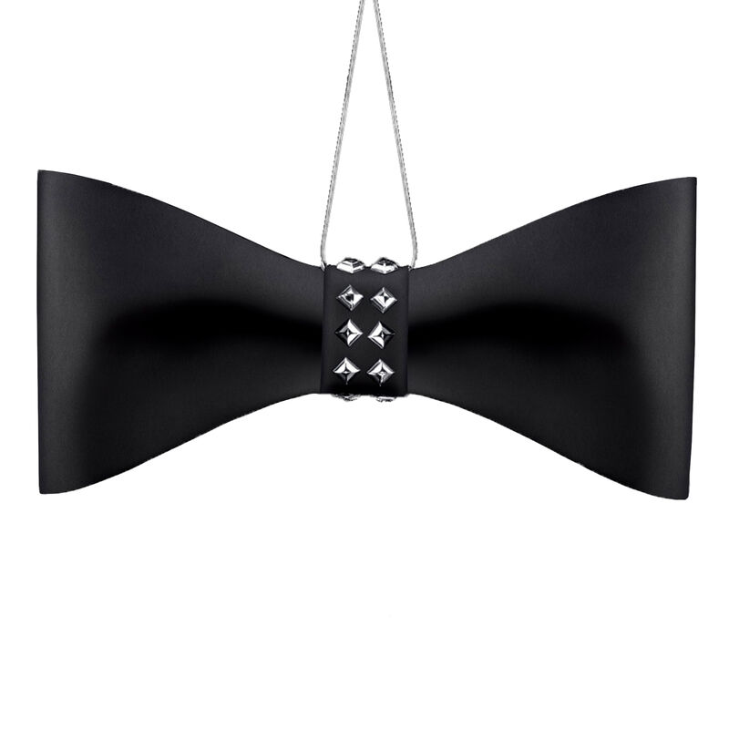 Crystamas Black Lambskin Leather Bow Ornament with White Gold Tone Studs image number 0