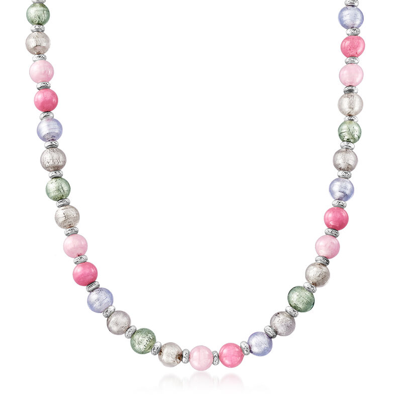 Italian Murano Glass and Sterling Silver Beaded Necklace image number 0