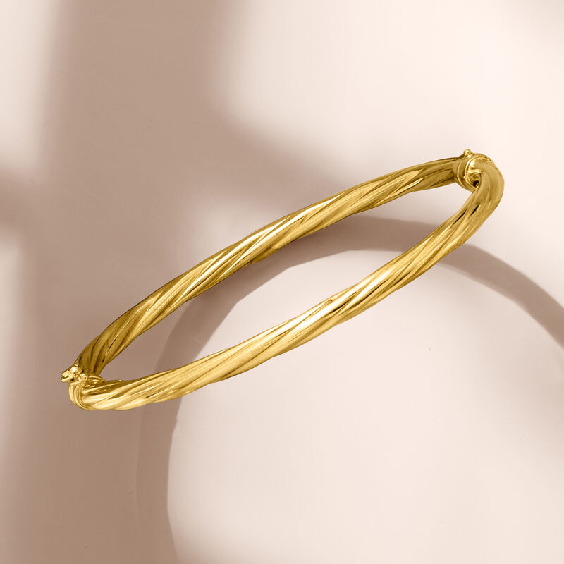 Italian 4mm 18kt Gold Over Sterling Twisted Bangle Bracelet image number 3