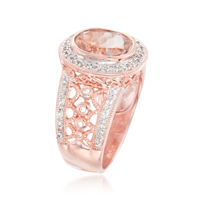 2.30 Carat Morganite and .40 ct. t.w. White Zircon Ring in 18kt Rose Gold Over Sterling image number 2