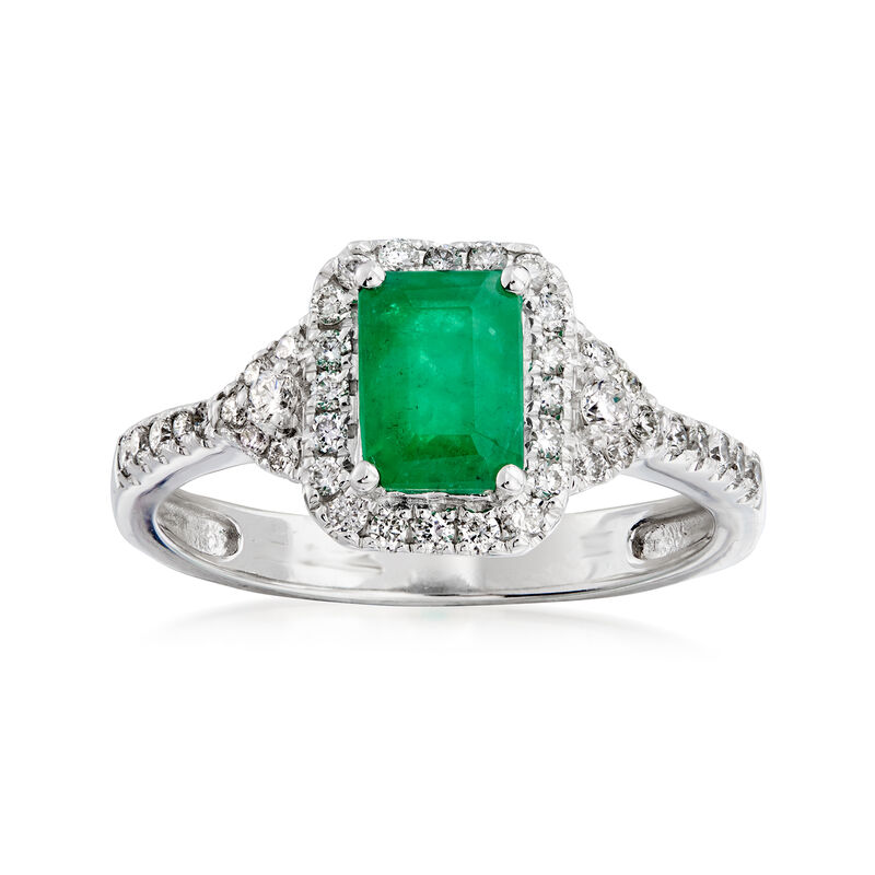 .90 Carat Emerald and .39 ct. Tw. Diamond Ring in 14kt White Gold image number 0