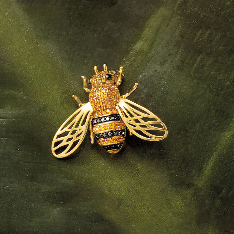 1.30 ct. t.w. Citrine and .40 ct. t.w. Black Spinel Bee Pin in 18kt Gold Over Sterling image number 3