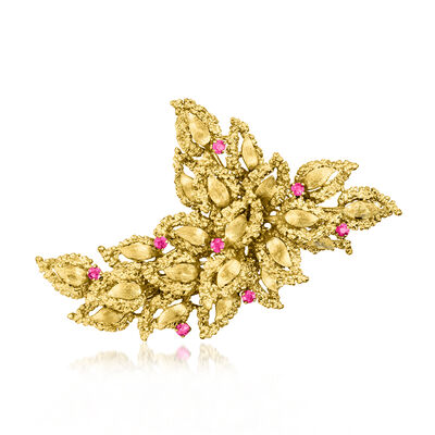 C. 1970 Vintage .65 ct. t.w. Ruby Floral Pin in 18kt Yellow Gold