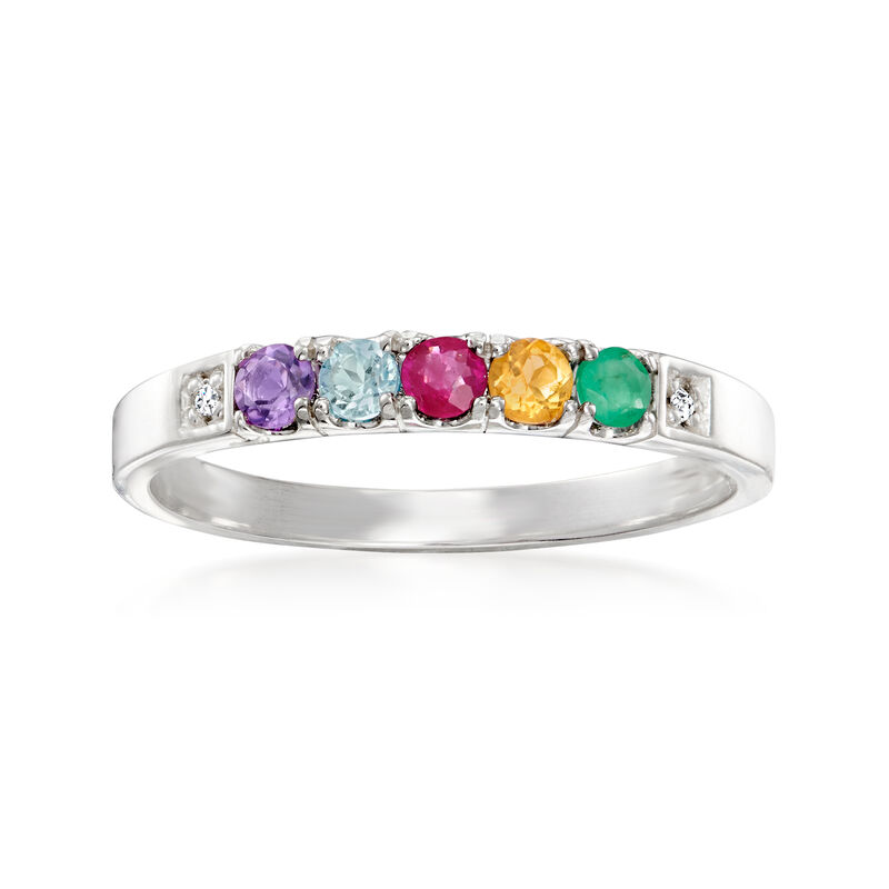 Personalized Ring with Diamond Accents in 14kt Gold - 3 to 7 Birthstones image number 2