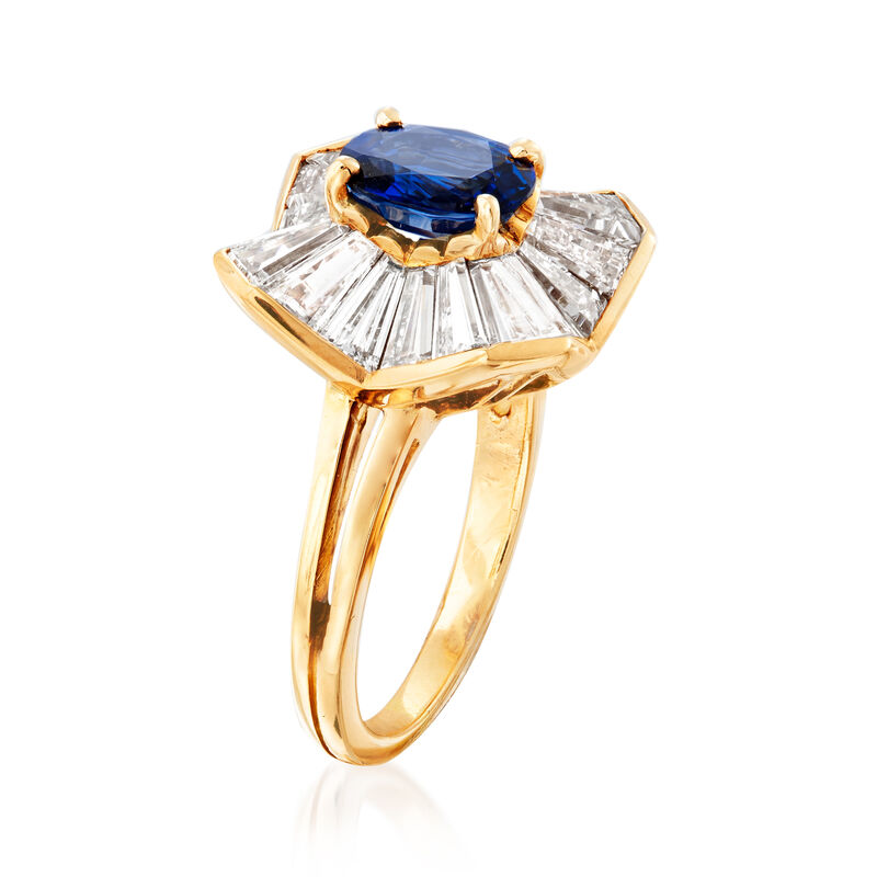C. 1980 Vintage Oscar Heyman 2.50 ct. t.w.  Diamond and 1.45 Carat Sapphire Cocktail Ring in 18kt Yellow Gold. Size 5.5 image number 2