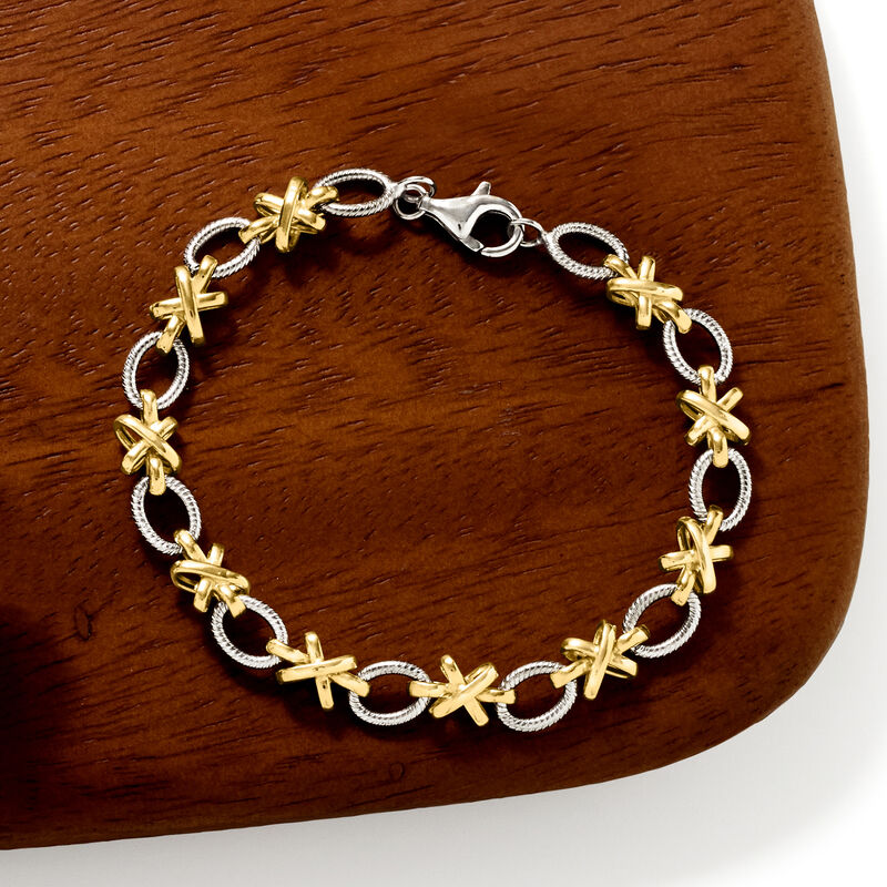 Sterling Silver and 14kt Yellow Gold XO-Link Bracelet image number 4