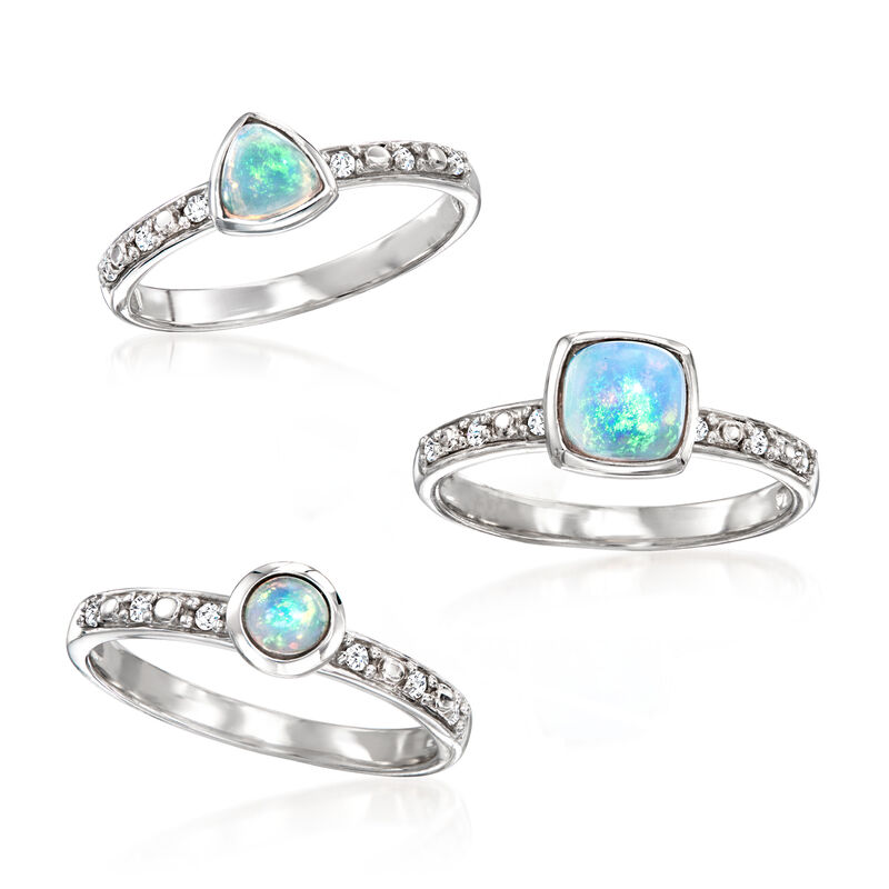 Opal and 22 ct. t.w. Diamond Jewelry Set: Three Stackable Rings in Sterling Silver image number 3