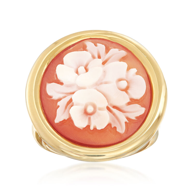 Italian Floral Shell Cameo Ring in 18kt Gold Over Sterling image number 0